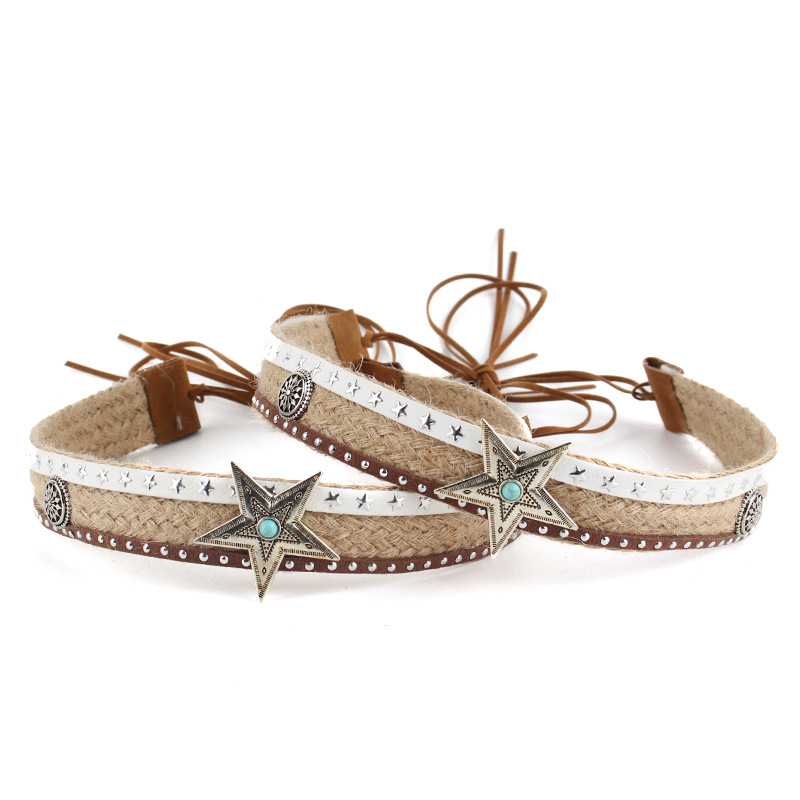 Personalized hat belt accessories handmade diy assembled hemp rope five-pointed star wide hat belt European and American style hat accessories wholesale