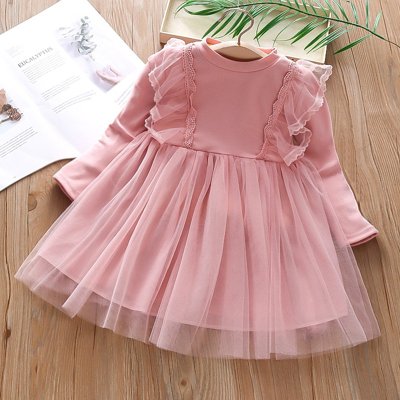 Girls' spring and autumn dress fluffy gauze skirt for children 2022 new style children's western style lace princess dress long sleeve