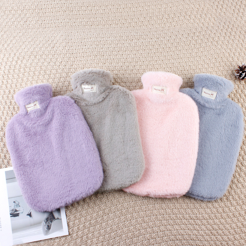 Cross-border 2L large capacity water-filled PVC hot water bag rabbit wool flannel cover water injection hand warmer hot compress warm water _voghion.com