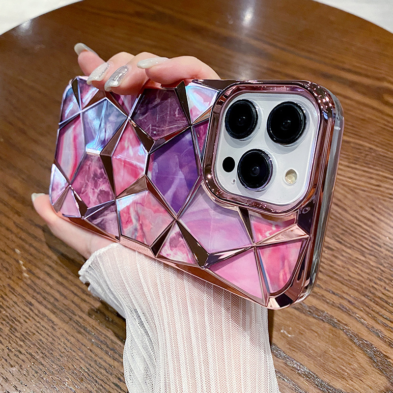 新款iPhone15大理石手機殼適用蘋果14proMax電鍍立體13防摔保護套