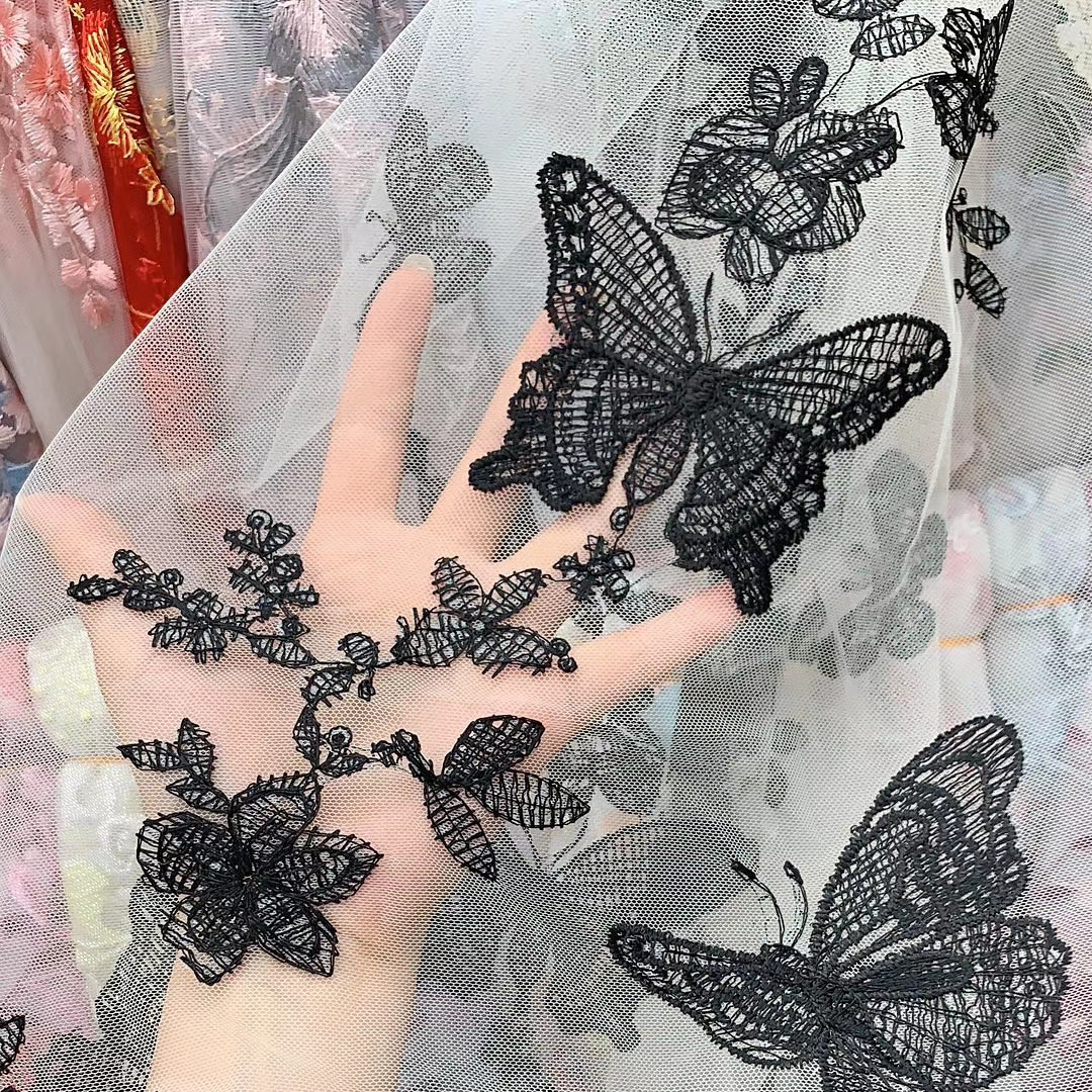 Factory Spring and Summer Embroidery Fabric Flat Embroidery Butterfly Embroidery Fabric Spot Performance Clothing Hanfu Children's Wear Women's Wear Fabric
