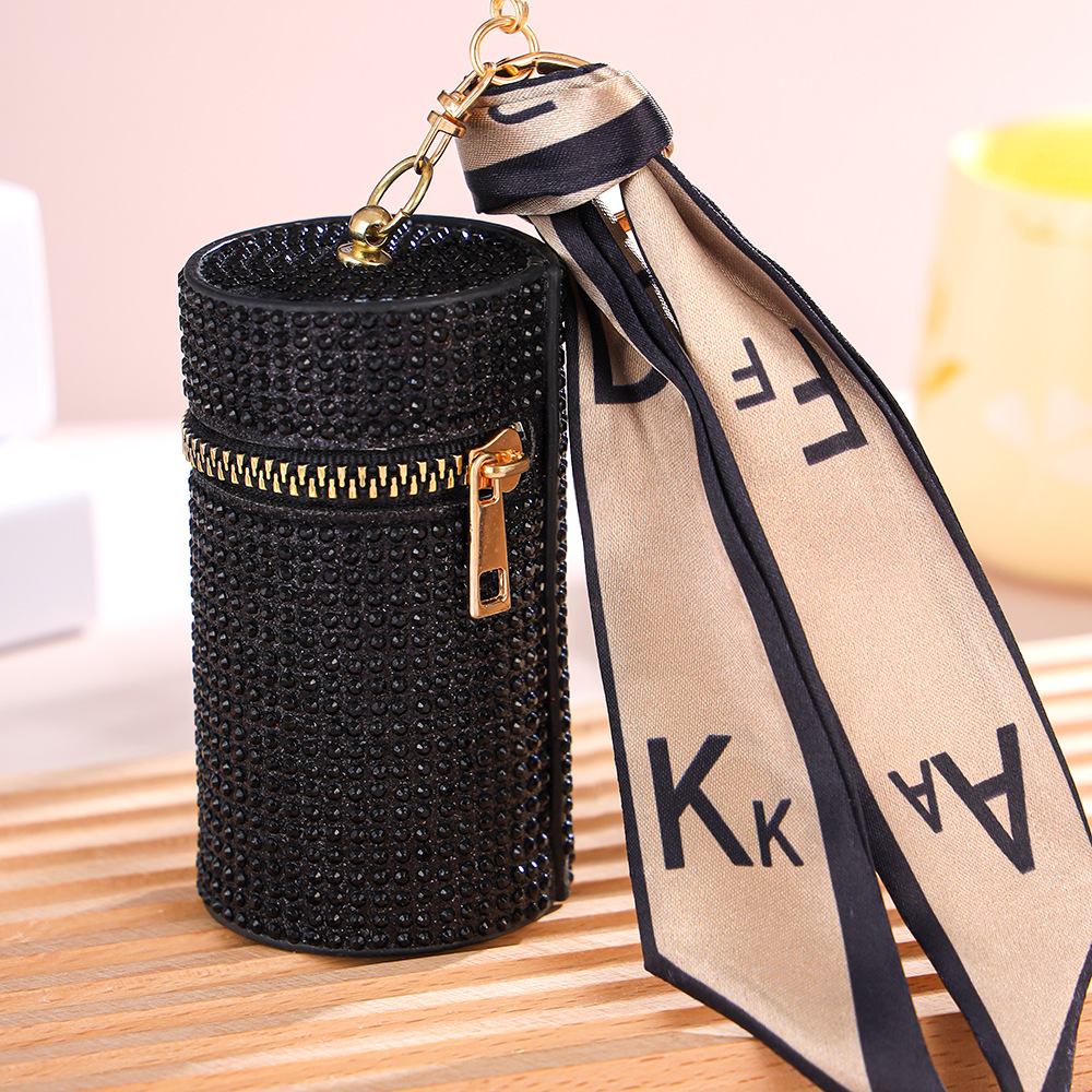 Tiktok live a diamond bucket lipstick bag keychain Coin Coin Coin purse mini bag pendant silk scarf