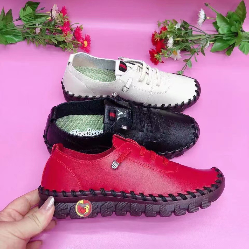35-45 casual single-layer shoes White shoes 2023 spring and summer New plus size beef tendon soft bottom handmade stitching flat Women