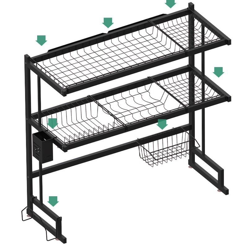 キッチンブラック炭素鋼単層/二層シンクカウンタートップ排水ラック収納ホルダーボウルディッシュオーガナイザー東南アジア|undefined