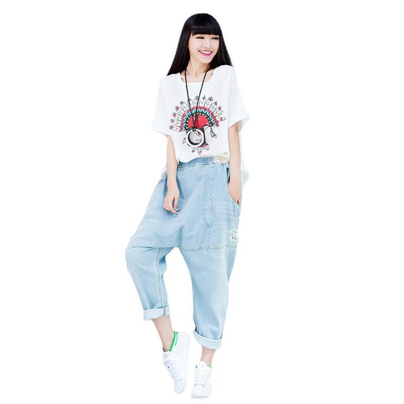 2024 denim casual baggy pants big crotch pants loose personality ripped irregular slimming Korean style wandering notes