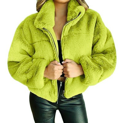  cross-border Amazon European and American clothing autumn and winter rabbit fur imitation fur zipper cardigan plush warm jacket