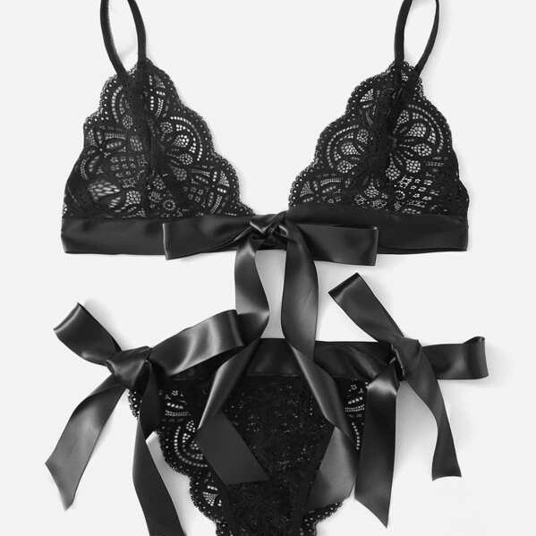 Cross-border supply European and American million sexy lingerie sexy women's three-point big bow split underwear wholesale