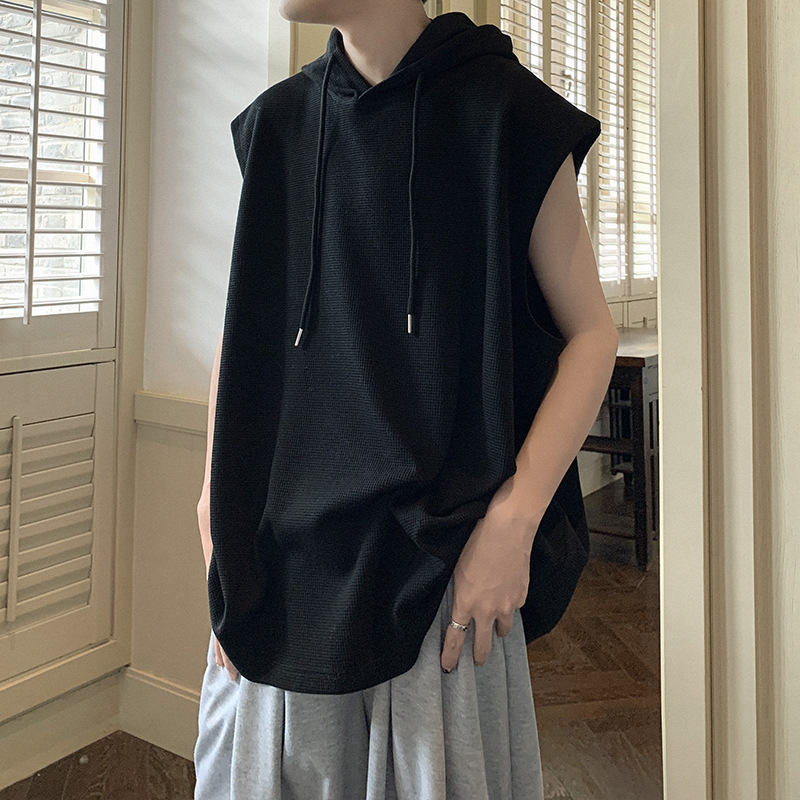 Hooded Vest Men's Summer Fashion Brand I High Street Loose Waistle Sleeveless Sweater Sports Fitness T-Shirt