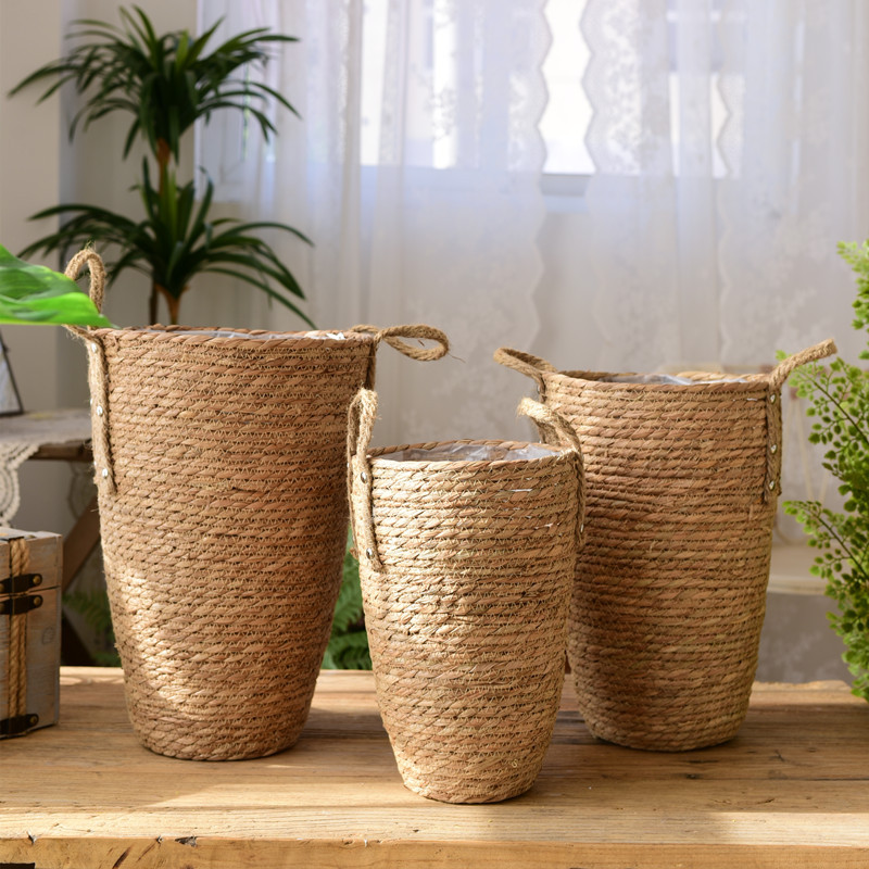 Nordic straw woven flower basket Large Vase decoration living room flower arrangement starry dried flower modern minimalist rattan flower pot