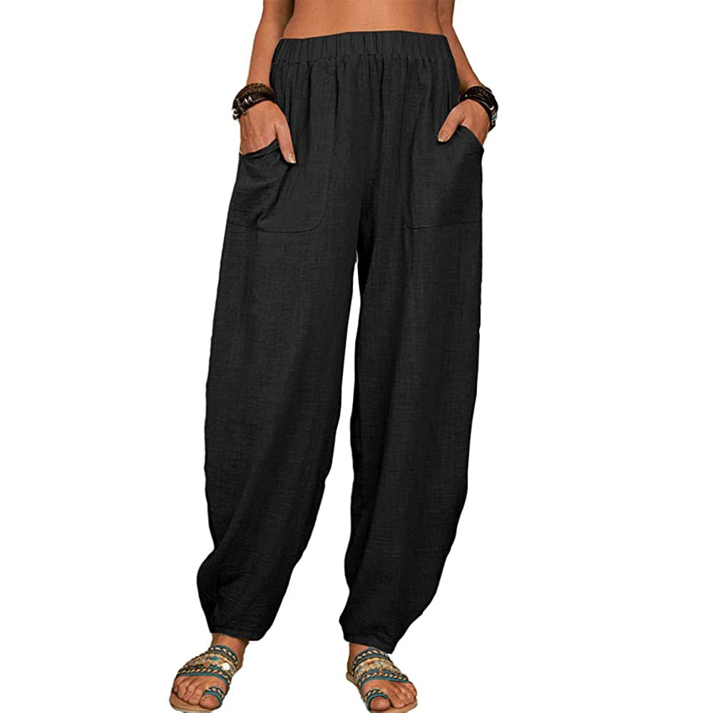 European and American Foreign Trade Women's Casual Pants Amazon wish Loose Cotton and Linen Casual Pants Home Harlan Pants