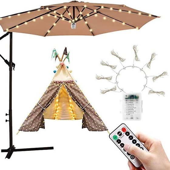Amazon Outdoor Solar Umbrella Light String Garden Lawn Parasol Light Band 104 Lights Solar Umbrella Light String
