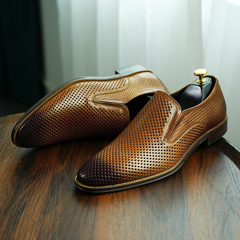 Hollow-out Leather Shoes Men's Genuine Leather Cover Feet Summer Business Dress Soft Bottom Soft Leather Breathable Slip-on Leather Sandals Large Size