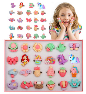 Cross-border Amazon Hot Sale Children Cartoon Frosted Ring Adjustable Size 24 Mei Boxed Girl Dress Up Ring