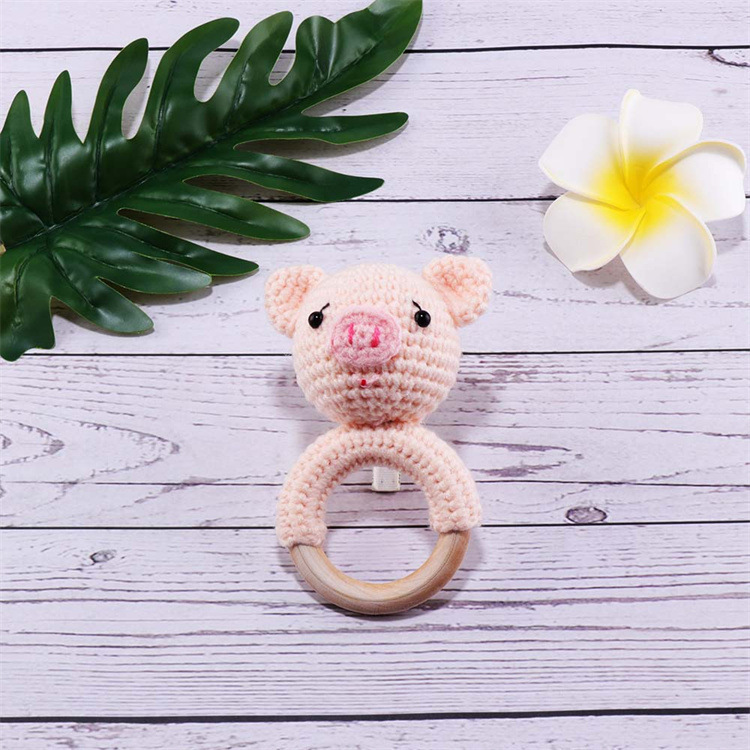 2021 New Baby knitted rattle bed Bell plush animal sound doll baby early education toys wholesale