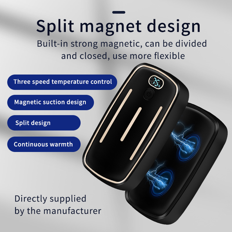2024 New Cross-border Hand Warmer Split Two-in-one Digital Display Three-speed Temperature Magnetic Hand Warmer Factory