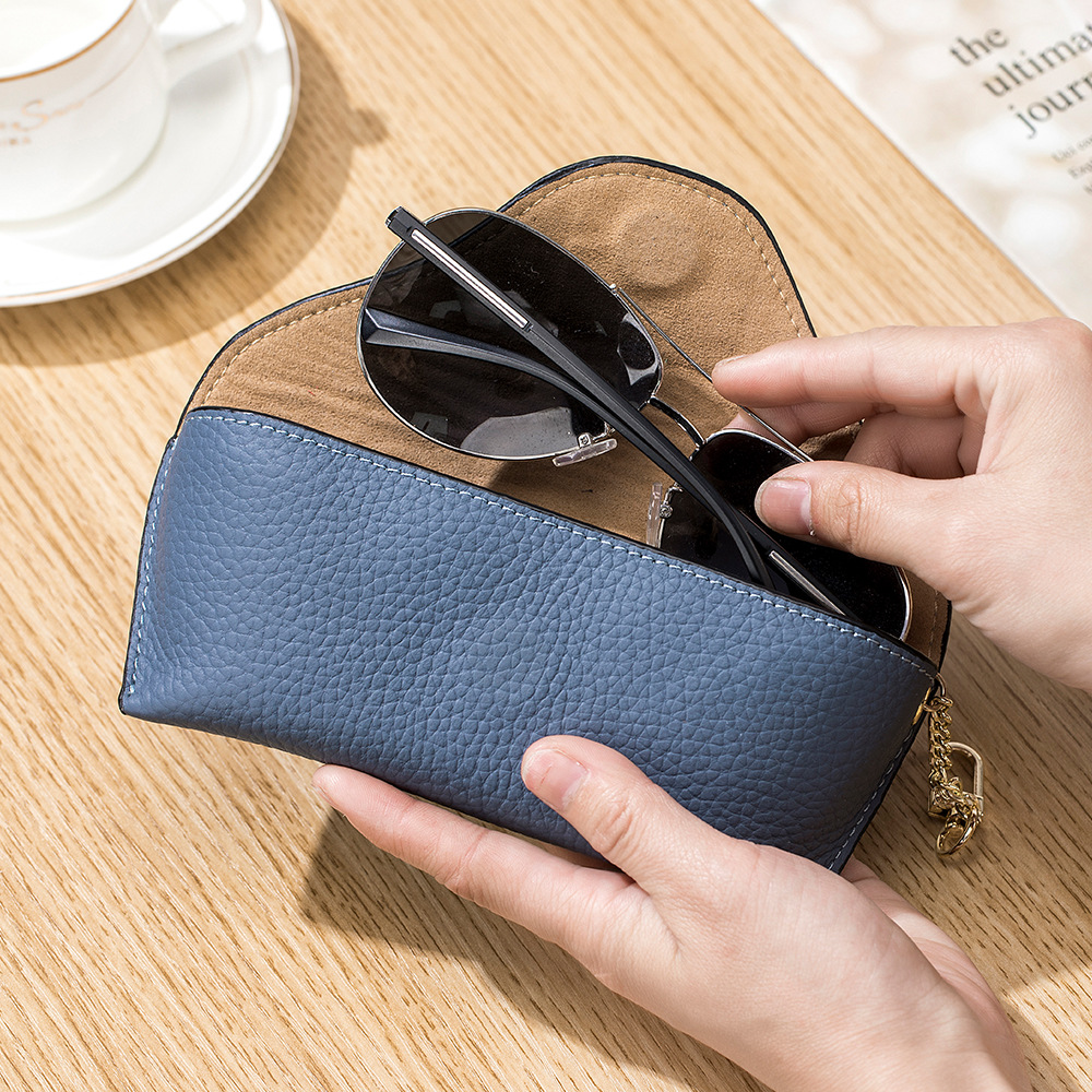 New Genuine Leather Creative Glasses Bag Portable Sunglasses Storage Bag Artistic High Sense Instagram Sunglasses Box Trendy for Men and Women