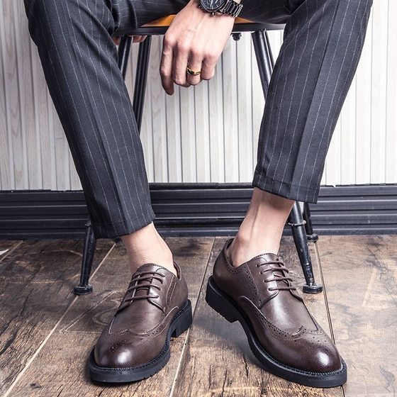 Autumn 2025 New Leather Men's Shoes Brock Dress Shoes plus size British-style Inner Height Increasing Business Leather Shoes for Men