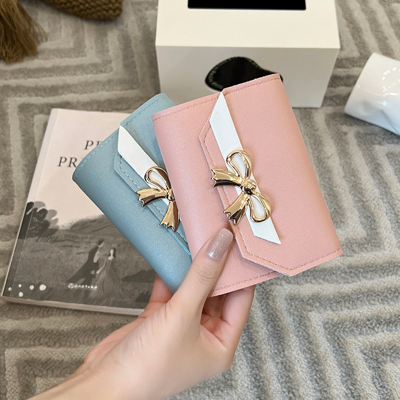 Foreign trade wholesale Women's contrast color bow multi-card coin purse 2022 Korean summer and autumn new mini wallet