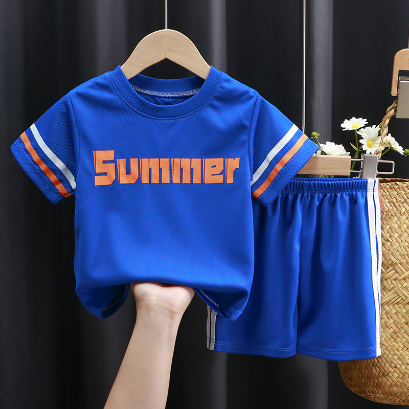 Children's short-sleeved suit running sportswear casual quick-drying clothes boys and girls Summer new T-shirt shorts two-piece suit
