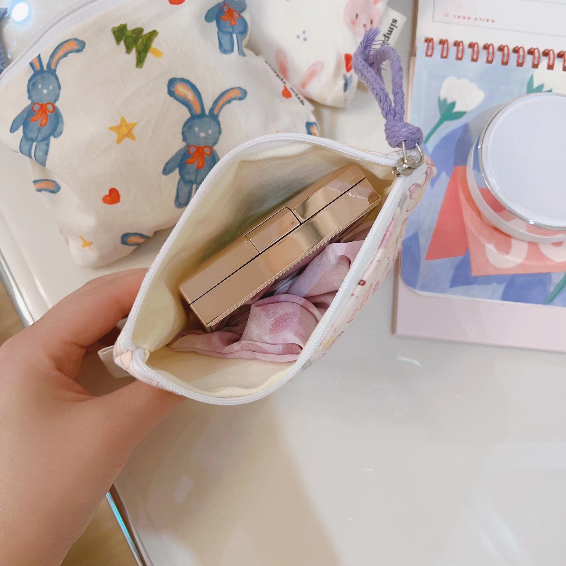 [Su Xi cloth bag] cute rabbit mini cotton bag zipper small cloth bag coin purse card bag headphones lipstick bag