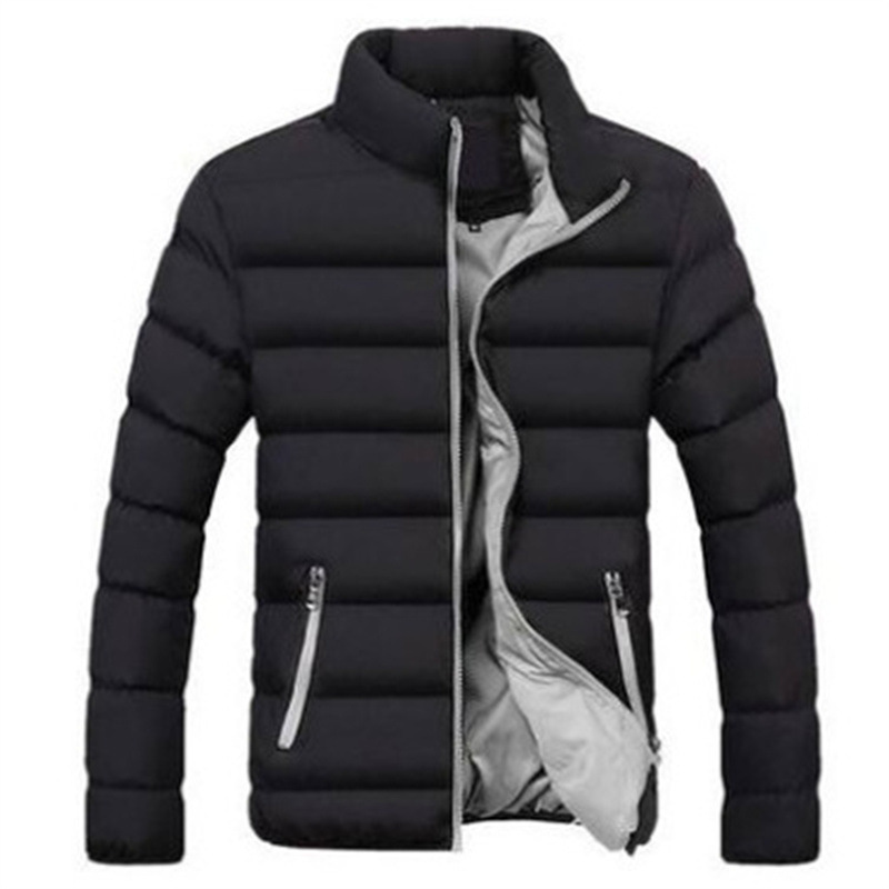 2023 Winter foreign trade new men's cotton-padded jacket men's thickened solid color stand collar zipper