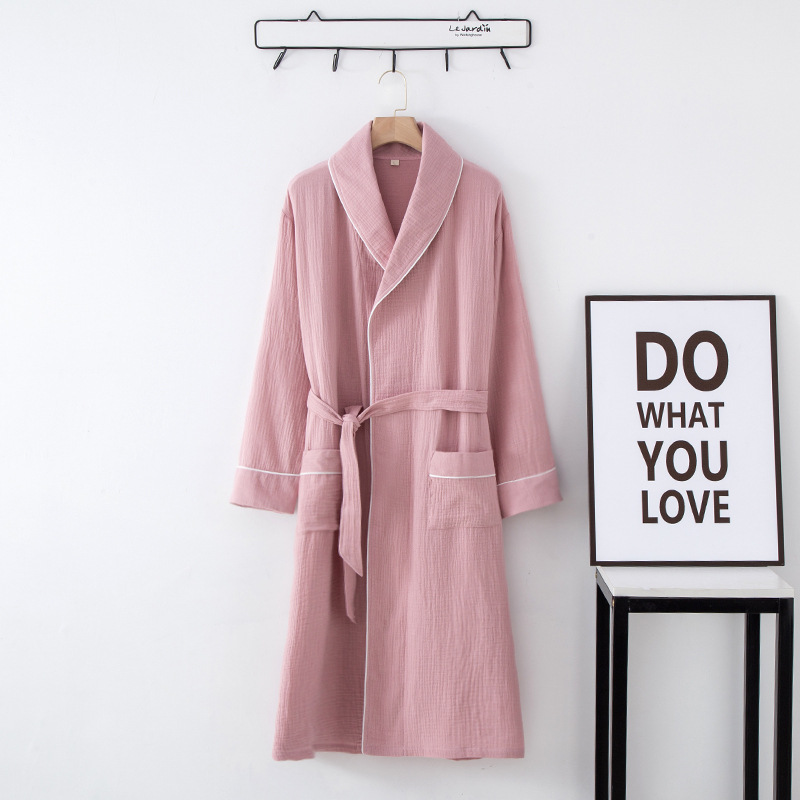 Pajamas Men and Women's Cotton Gauze Nightgown Bathrobe Home Clothes Couple's Crepe Crepe Texture Yarn for Hotel and Beauty Salon