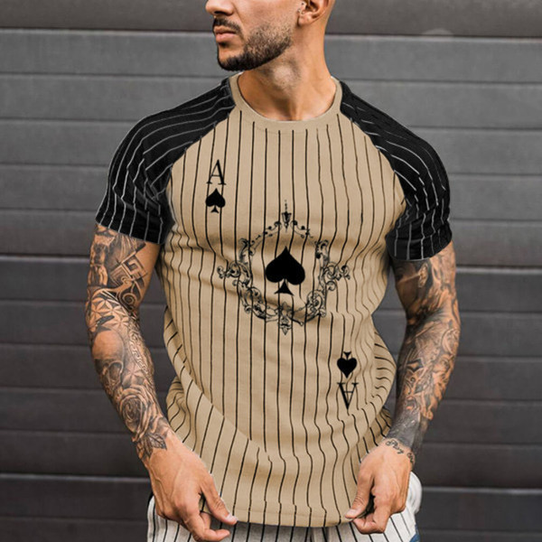 Summer men's striped KT shirt 3d printed short sleeve sweatshirt King spades K pattern Harajuku T-shirt men's Upper