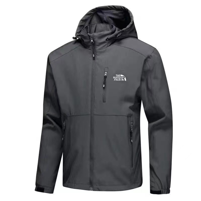Cross-border Spring and Autumn Sports Windproof Jacket Men's Solid Color Outdoor Hooded Rush wish Foreign Trade Wholesale Jacket Men's