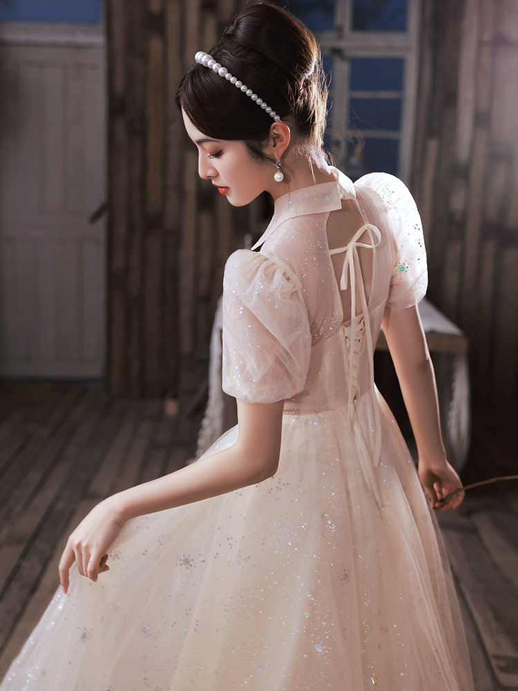 Champagne dress for women 2024 New style banquet temperament texture engagement dress birthday small evening dress summer