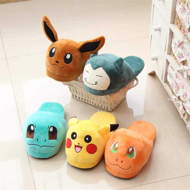 Spot cartoon Pokémon Pikachu plush cotton shoes light velvet slippers sewn shoes parent-child couple fluffy slippers