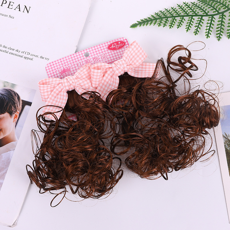 2022 new children wig girl baby long hair girl bow short curly hair Princess hairpin hair accessories headdress