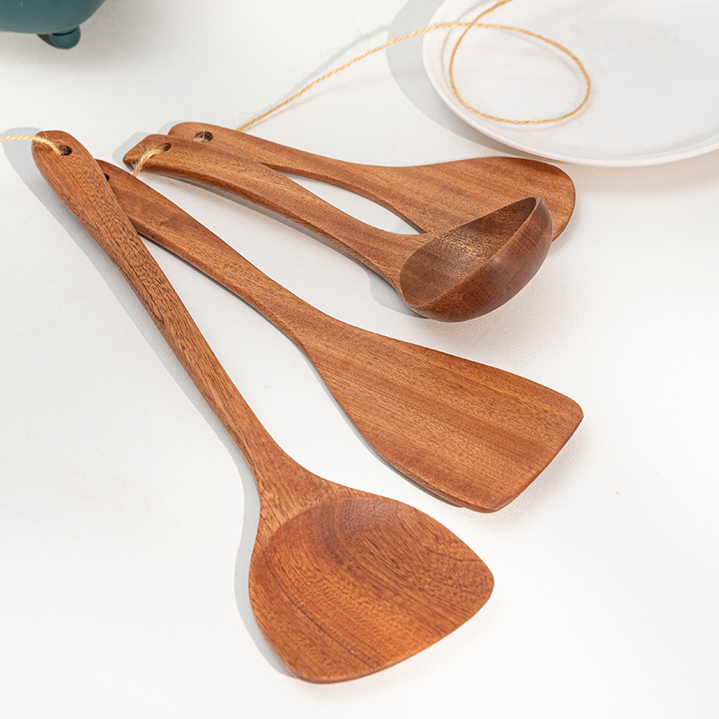 Ebony household wooden shovel non-stick pan cooking shovel new Chinese style spatula wholesale cooking spatula kitchenware suit