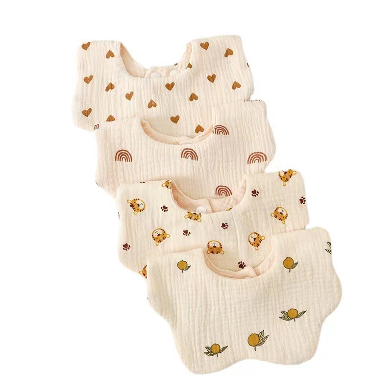 Gauze bib six-layer pure cotton crepe bib breathable soft newborn anti-vomiting baby class A petal bib