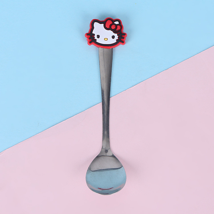 Cute cartoon spoon PVC silicone handle stainless steel tableware spoon style variety pvc soft rubber small spoon