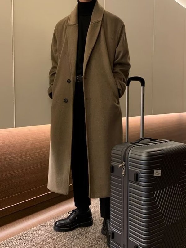 Autumn and Winter woolen overcoat men's double-layer trench coat mid-length over-the-knee Korean style high-grade cashmere woolen overcoat fashion