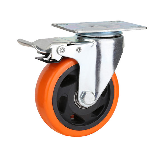 Orange PVC medium wheel 3 inch 4 inch 5 inch cart machinery equipment universal wheel with brake casters factory wholesale