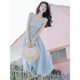 Vintage Minute Style Women's Square Collar French Dress Long High Waist Slimming Skirt Women's Summer Long Dress Summer 2024
