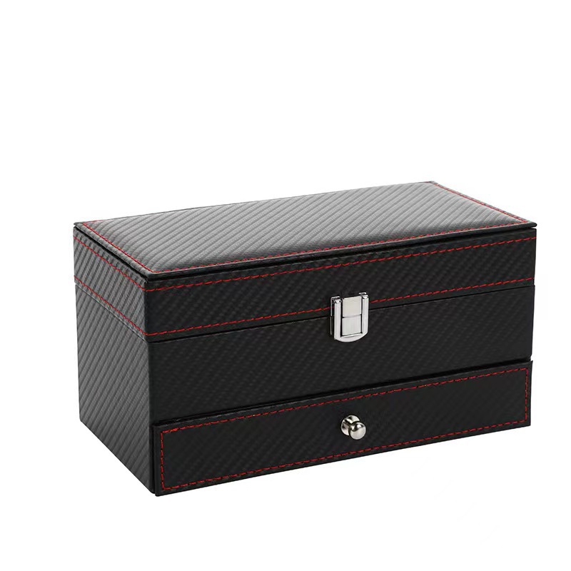 Cross-border hot carbon fiber double-layer watch box jewelry watch Storage Box 4 double-layer watch box wholesale