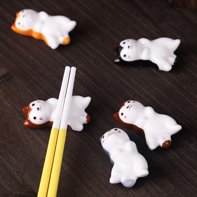 Ceramic Cartoon Puppy Chopsticks Rack Chopsticks Holder Cute Chai Dog Small Ornaments Hotel Household Dining Table Public Chopsticks Chopsticks Pillow