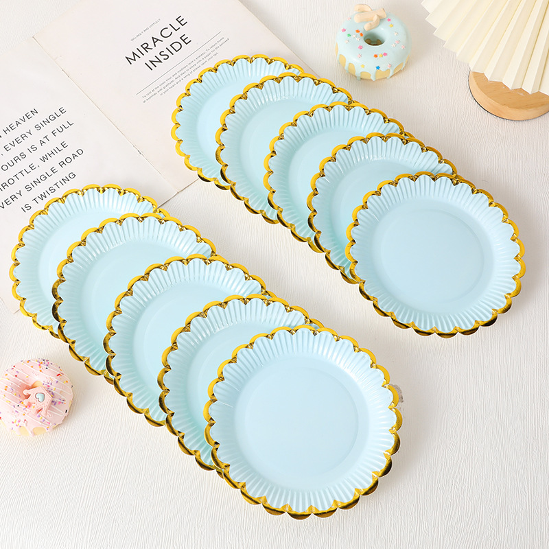 Cross-border Wholesale 7-inch Monochrome Bronzing Lace Paper Tray Party Scene Decoration Cake Disposable Paper Tray