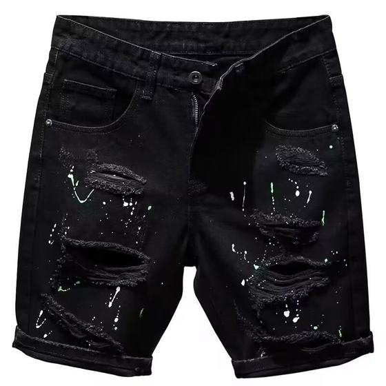 Summer Rapped Thin Denim Shorts Men's Black All-match Popular Washed Slim-fit Five-point Trendy Brand Pants for Youth