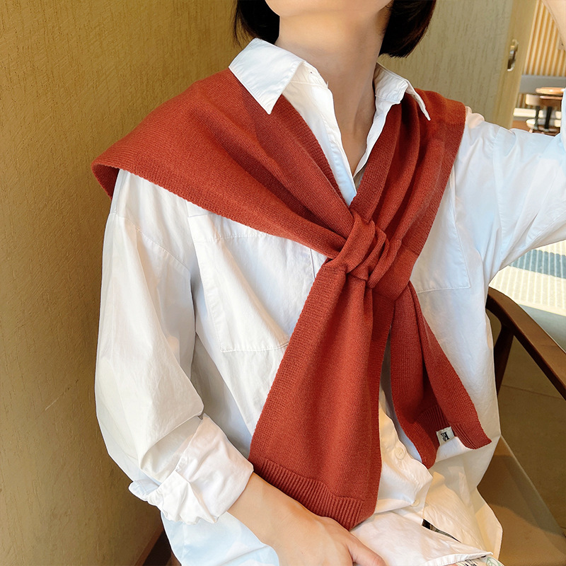 Korean style sunscreen cross shawl women's spring outside sunshade knitted air conditioning waistcoat solid color all-match fashion fake collar