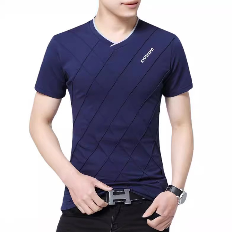 2024 summer new v-neck printed advertising shirt men's short-sleeved t-shirt korean style men's short-sleeved t-shirt
