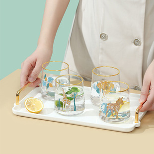 Xinjiang cartoon glass water cup female simple ins creative animal series printing gold cute transparent household