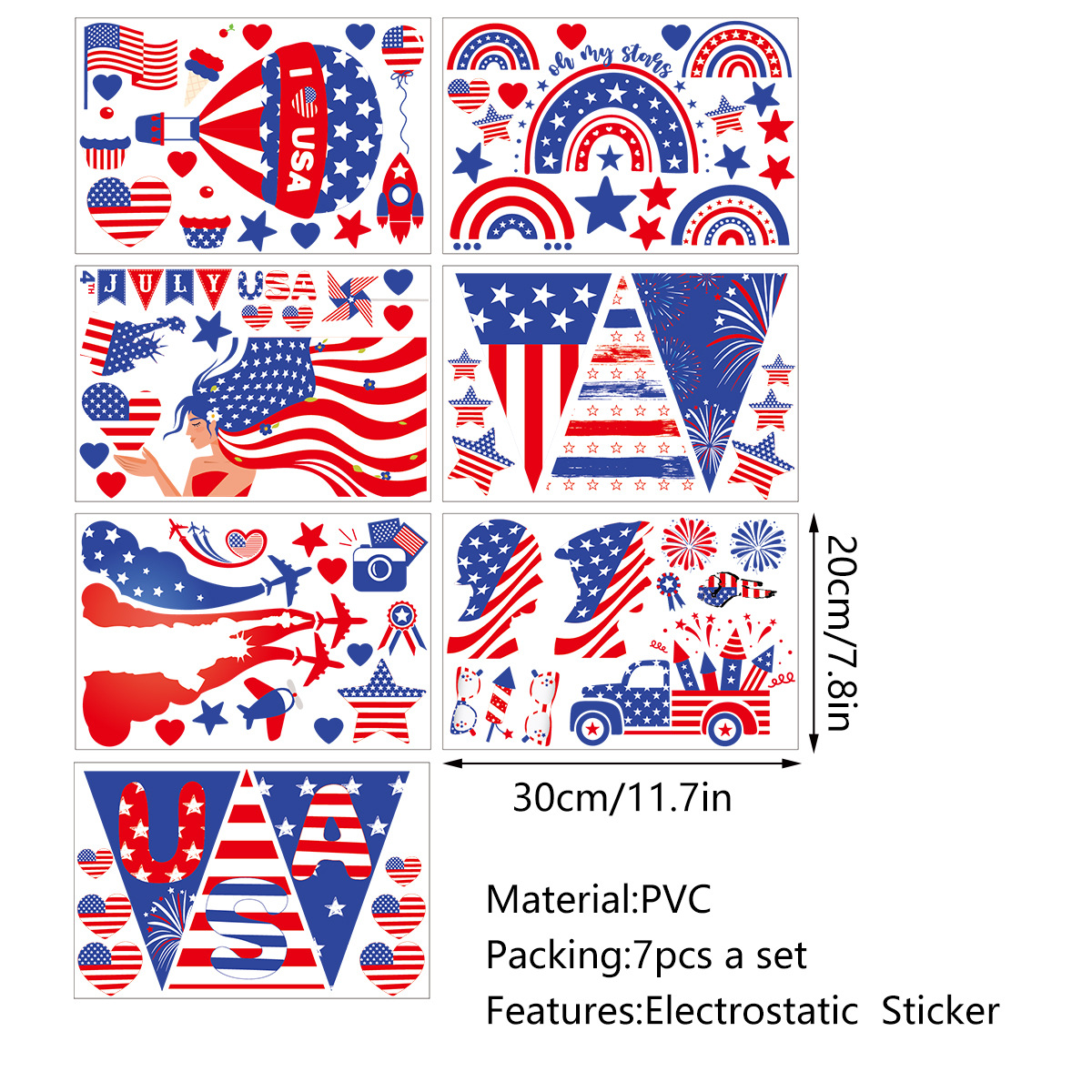 2023 Amazon USA Independence Day Sticker Party Party Double Sided Static Electric Window Decoration Removable Wall Sticker