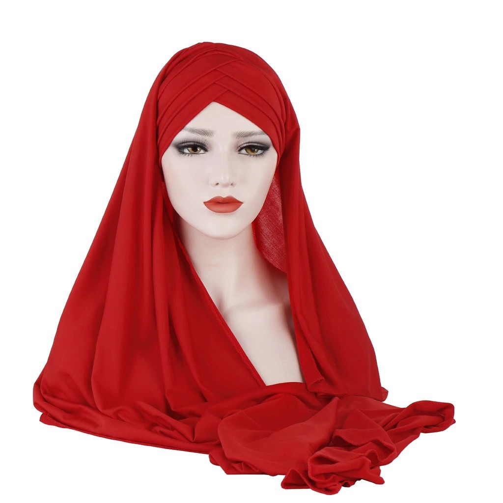 Amazon New Milk Silk Monochrome Toe Scarf Hat Two-piece Muslim Women Fashion Patch Cover