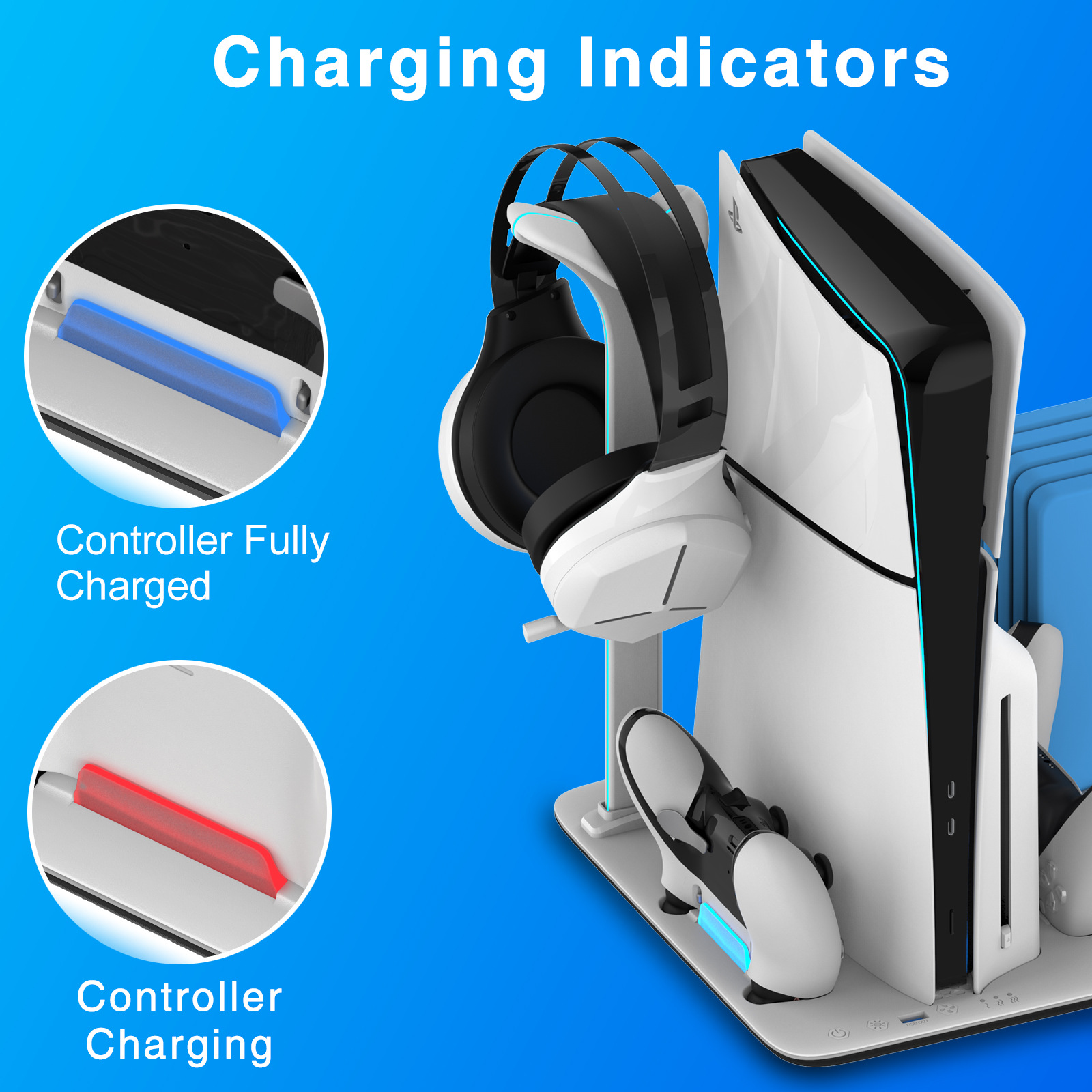 PS5 Slim ultra-thin base radiator P5 game handle charger + disc headset storage rack RGB headlamp