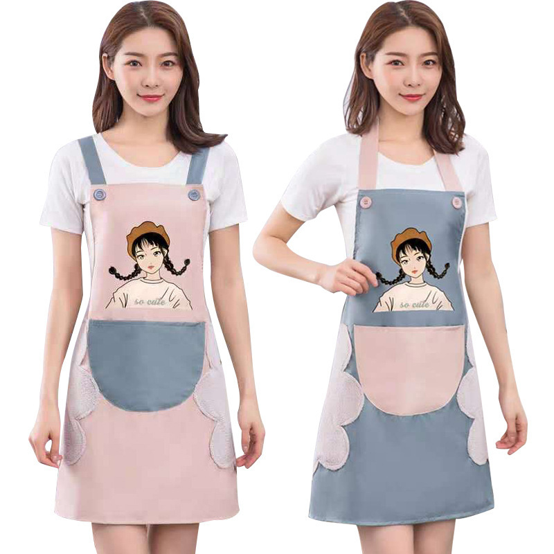 手拭きエプロン卸売キッチン家庭用首掛けエプロン大ポケットエプロン女の子アニメ防水エプロン|undefined