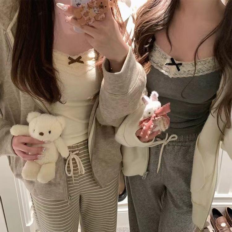 Pure Desire Lace Gray Camisole Women's Belt Chest Pad Inner Wearing Outer Wearing Short Slim-fit Design Sense Niche Women