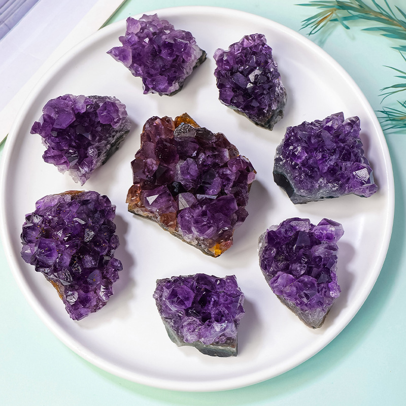 Natural Uruguay Amethyst Block Brazil Amethyst Cluster Holes Piece Ornaments Amethyst Ore Specimen Amethyst Cluster